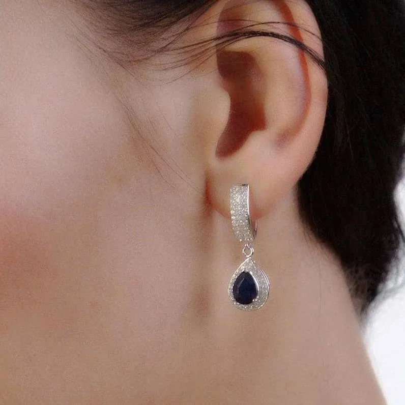 1.29 Ct Natural Sapphire Drop Earrings