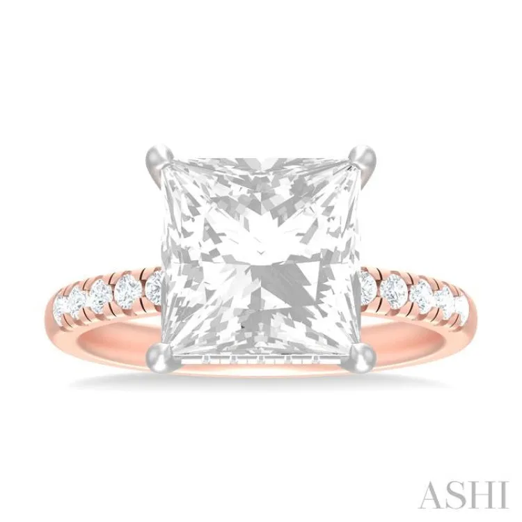 1/3 ctw Princess Shape Round Cut Diamond Semi Mount Engagement Ring in 14K Rose and White Gold