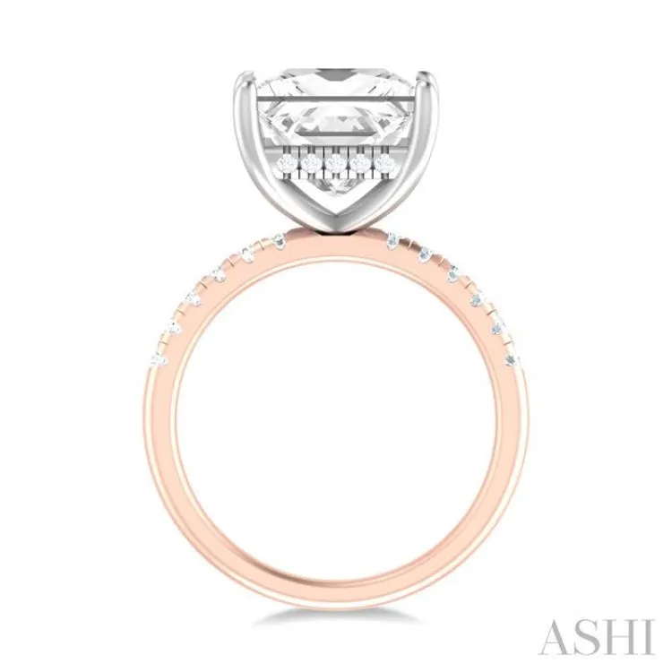 1/3 ctw Princess Shape Round Cut Diamond Semi Mount Engagement Ring in 14K Rose and White Gold