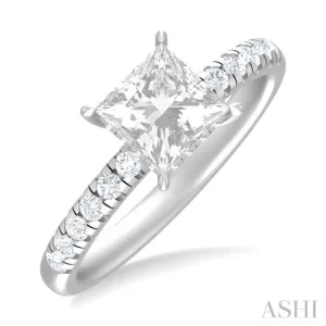 1/3 ctw Princess Shape Round Cut Diamond Semi Mount Engagement Ring in 14K White Gold