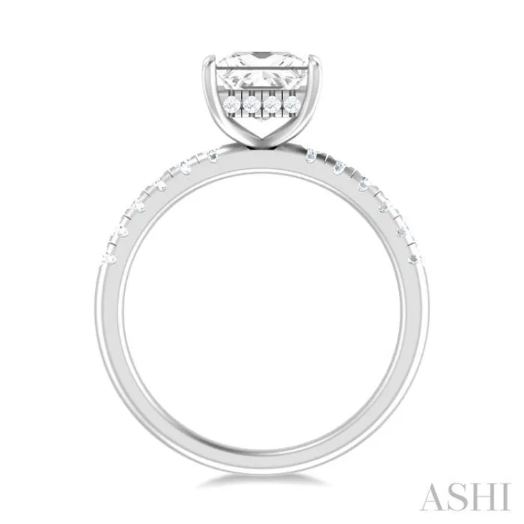 1/3 ctw Princess Shape Round Cut Diamond Semi Mount Engagement Ring in 14K White Gold