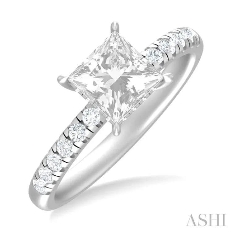 1/3 ctw Princess Shape Round Cut Diamond Semi Mount Engagement Ring in 14K White Gold
