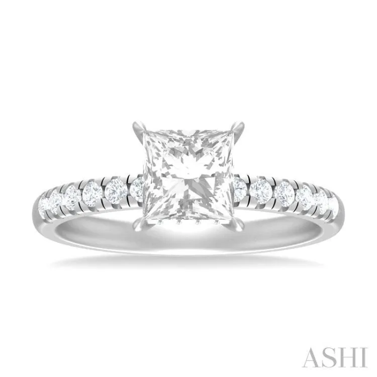 1/3 ctw Princess Shape Round Cut Diamond Semi Mount Engagement Ring in 14K White Gold