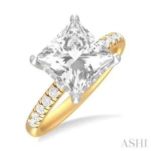 1/3 ctw Princess Shape Round Cut Diamond Semi Mount Engagement Ring in 14K Yellow and White Gold