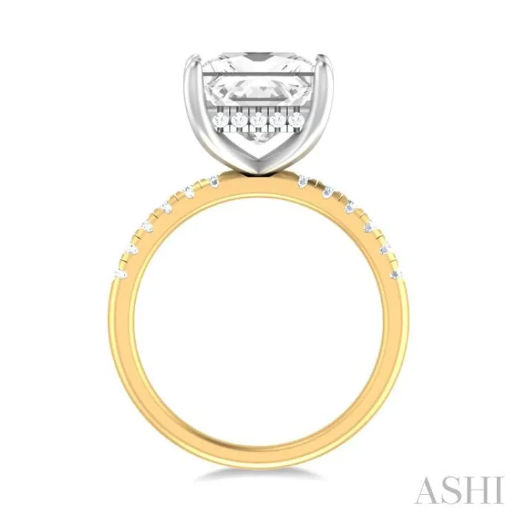 1/3 ctw Princess Shape Round Cut Diamond Semi Mount Engagement Ring in 14K Yellow and White Gold