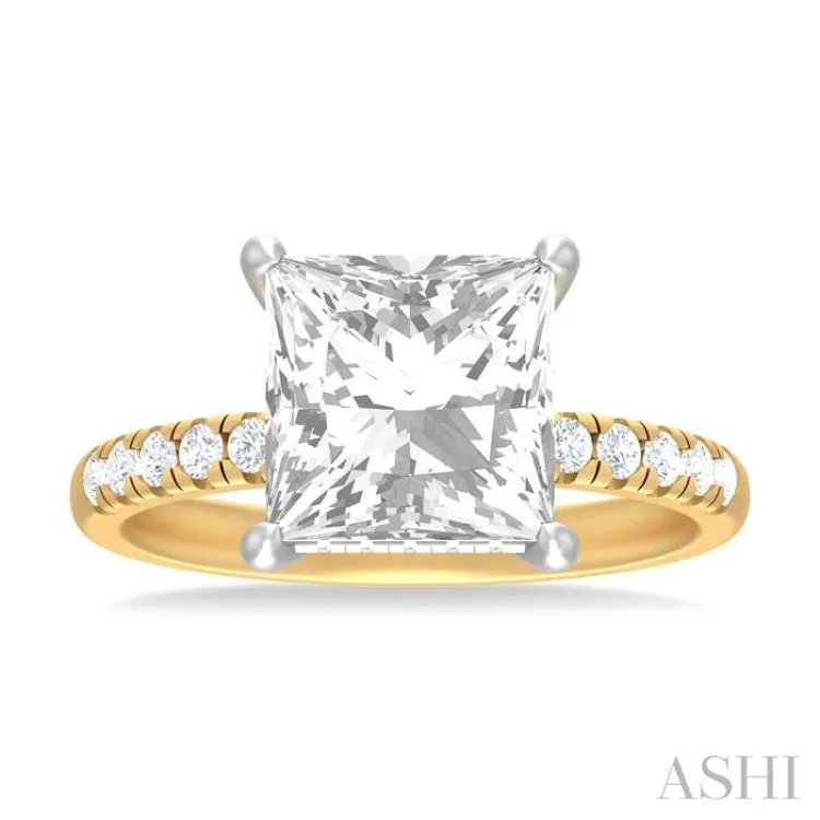 1/3 ctw Princess Shape Round Cut Diamond Semi Mount Engagement Ring in 14K Yellow and White Gold