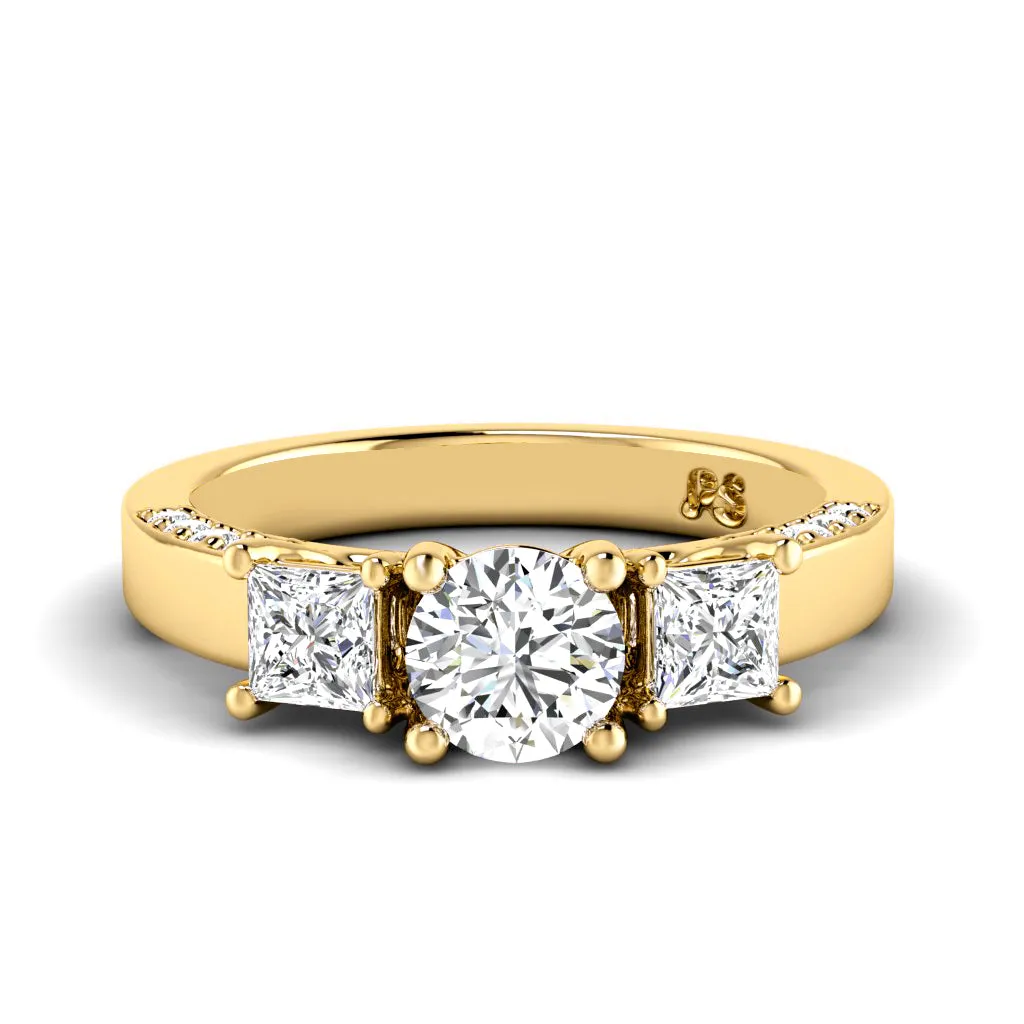 1.30-1.55 CT Round & Princess Cut Diamonds - Three Stone Ring