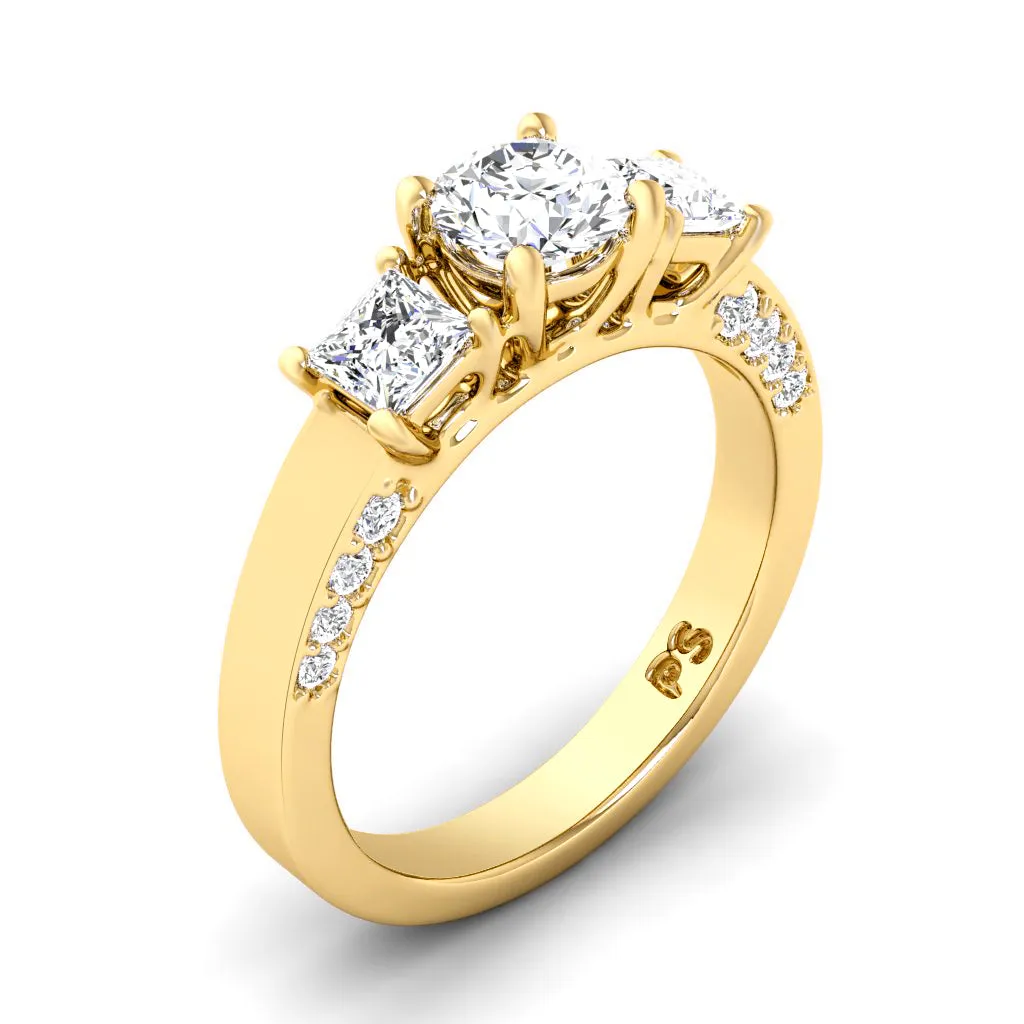 1.30-1.55 CT Round & Princess Cut Diamonds - Three Stone Ring
