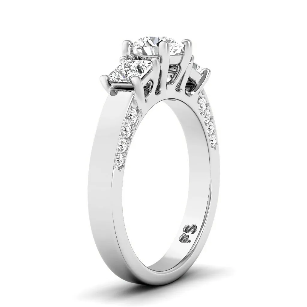 1.30-1.55 CT Round & Princess Cut Diamonds - Three Stone Ring