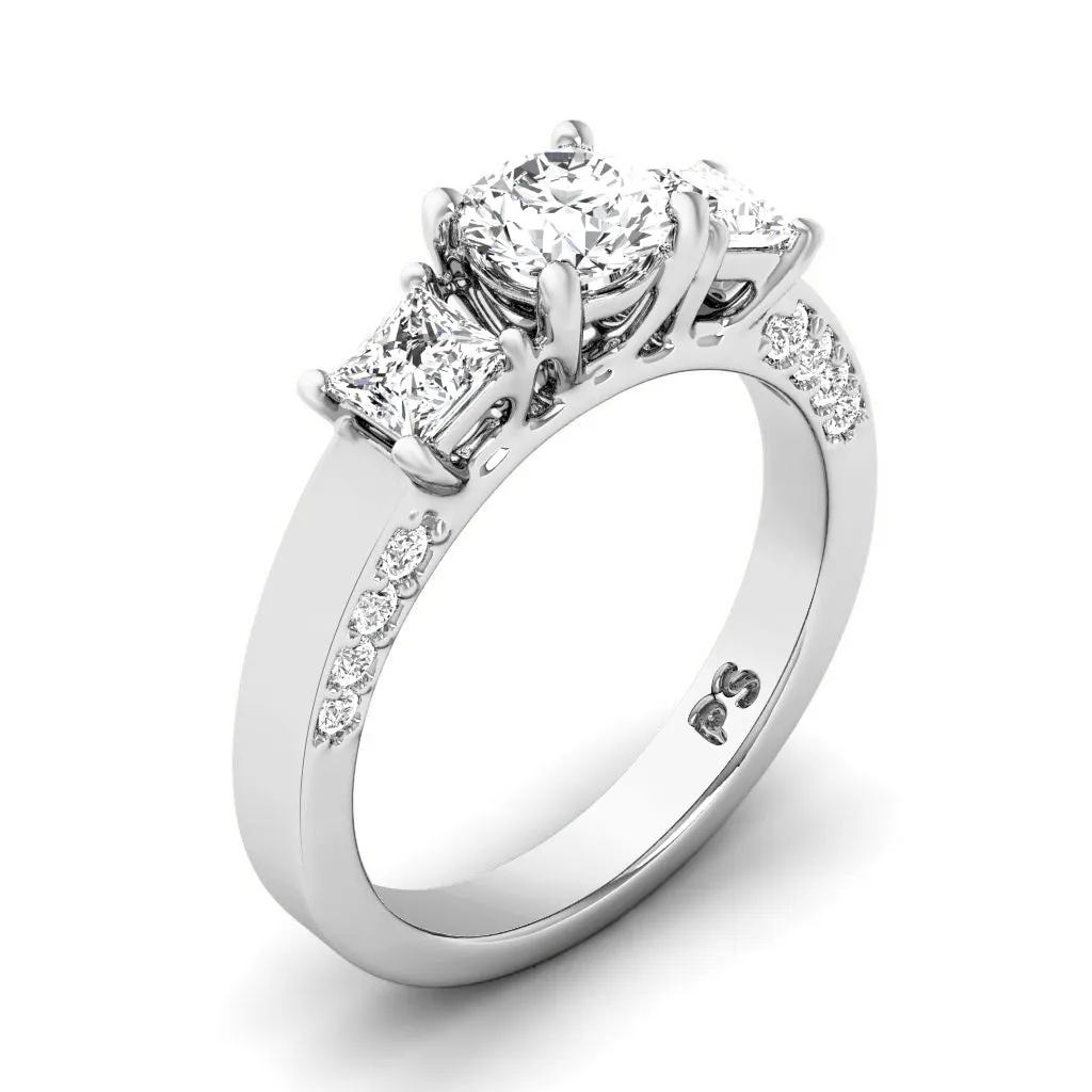 1.30-1.55 CT Round & Princess Cut Diamonds - Three Stone Ring