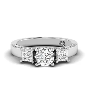 1.30-1.55 CT Round & Princess Cut Diamonds - Three Stone Ring