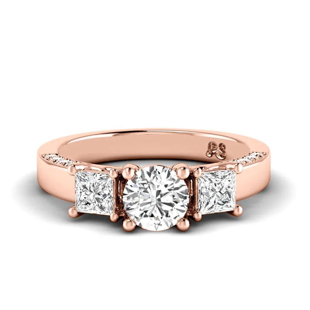 1.30-1.55 CT Round & Princess Cut Diamonds - Three Stone Ring
