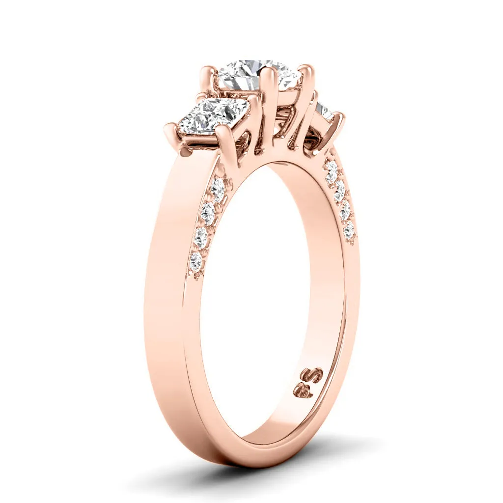 1.30-1.55 CT Round & Princess Cut Diamonds - Three Stone Ring