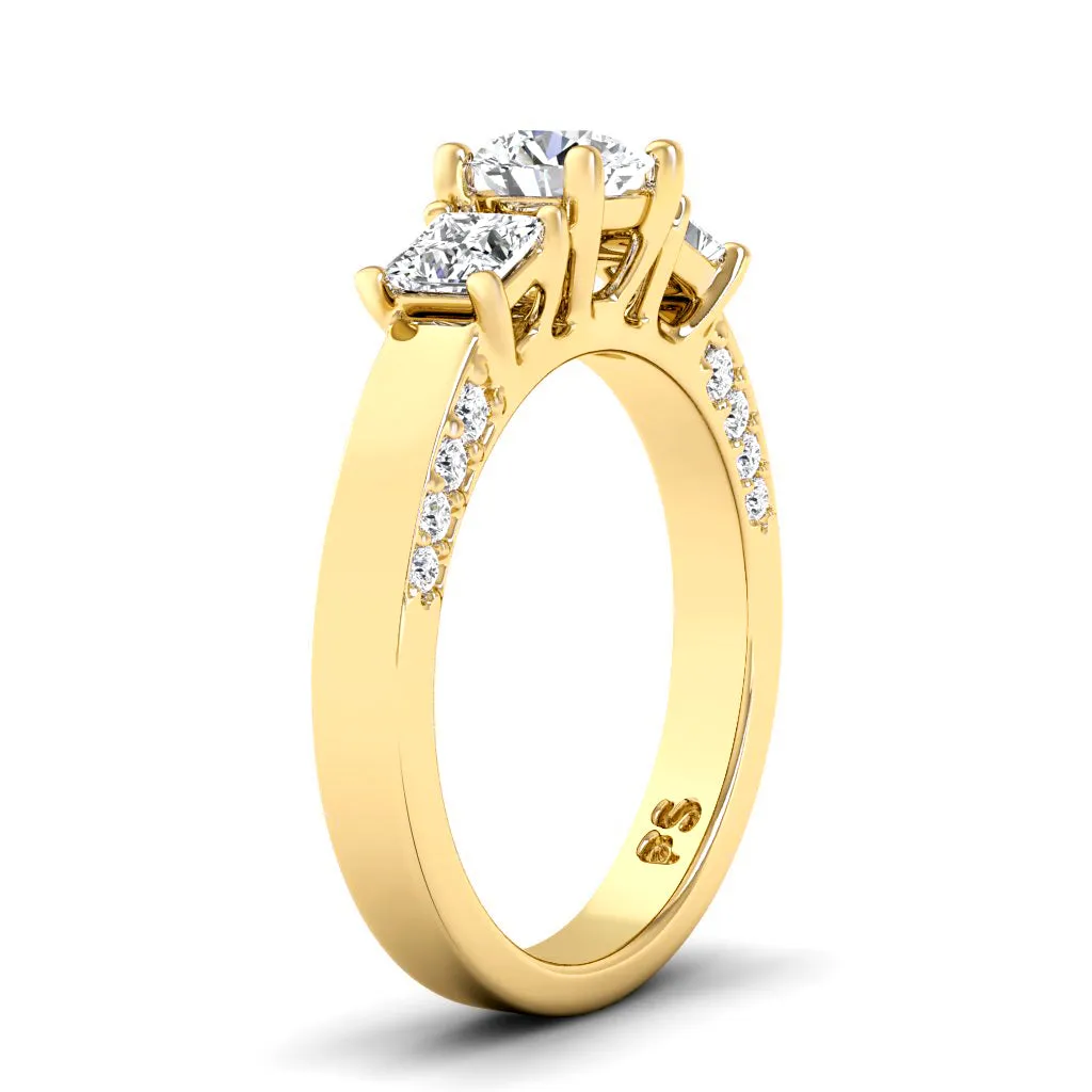 1.30-1.55 CT Round & Princess Cut Diamonds - Three Stone Ring