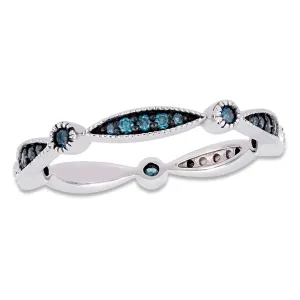 1/4 CT Blue Diamond TW Wedding Band Ring 10k White Gold Black Rhodium Plated