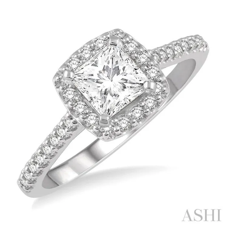1/4 ctw Square Shape Diamond Semi-Mount Engagement Ring in 14K White Gold