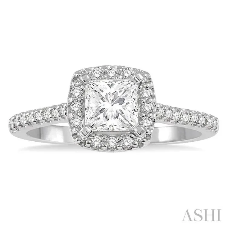 1/4 ctw Square Shape Diamond Semi-Mount Engagement Ring in 14K White Gold