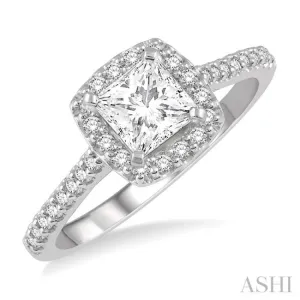 1/4 ctw Square Shape Diamond Semi-Mount Engagement Ring in 14K White Gold