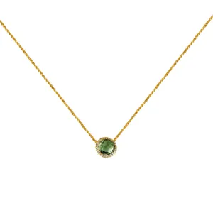 14 Karat Two-Tone Halo Necklace With A Green Amethyst And Diamonds
