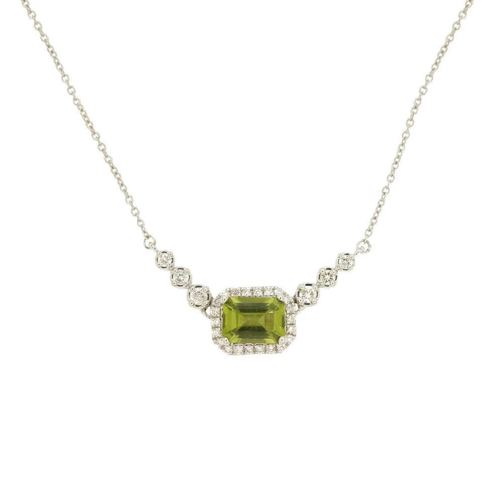 14 Karat White Gold Halo Necklace With A Peridot & Diamonds