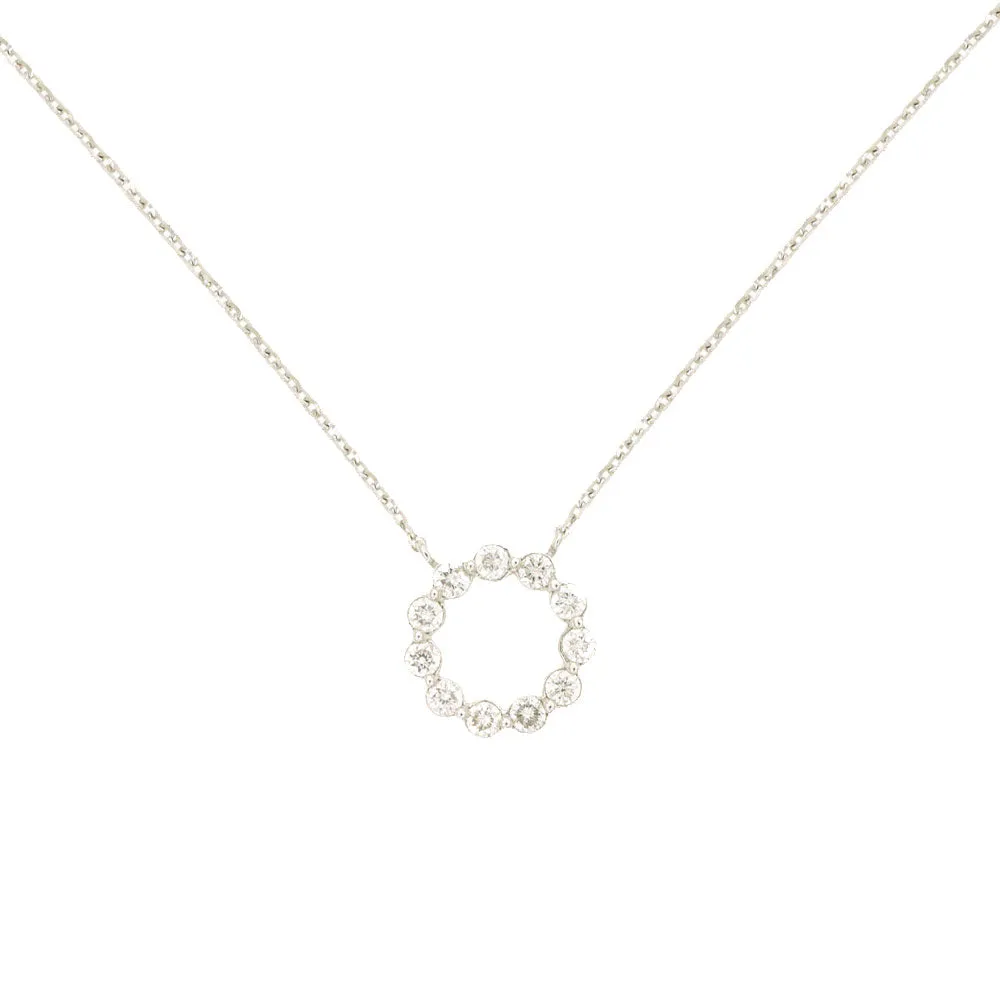 14 Karat White Gold Halo Necklace With Diamonds