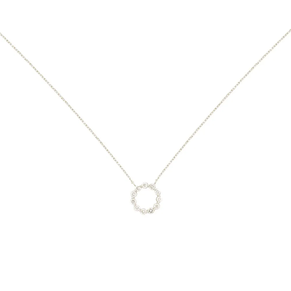 14 Karat White Gold Halo Necklace With Diamonds