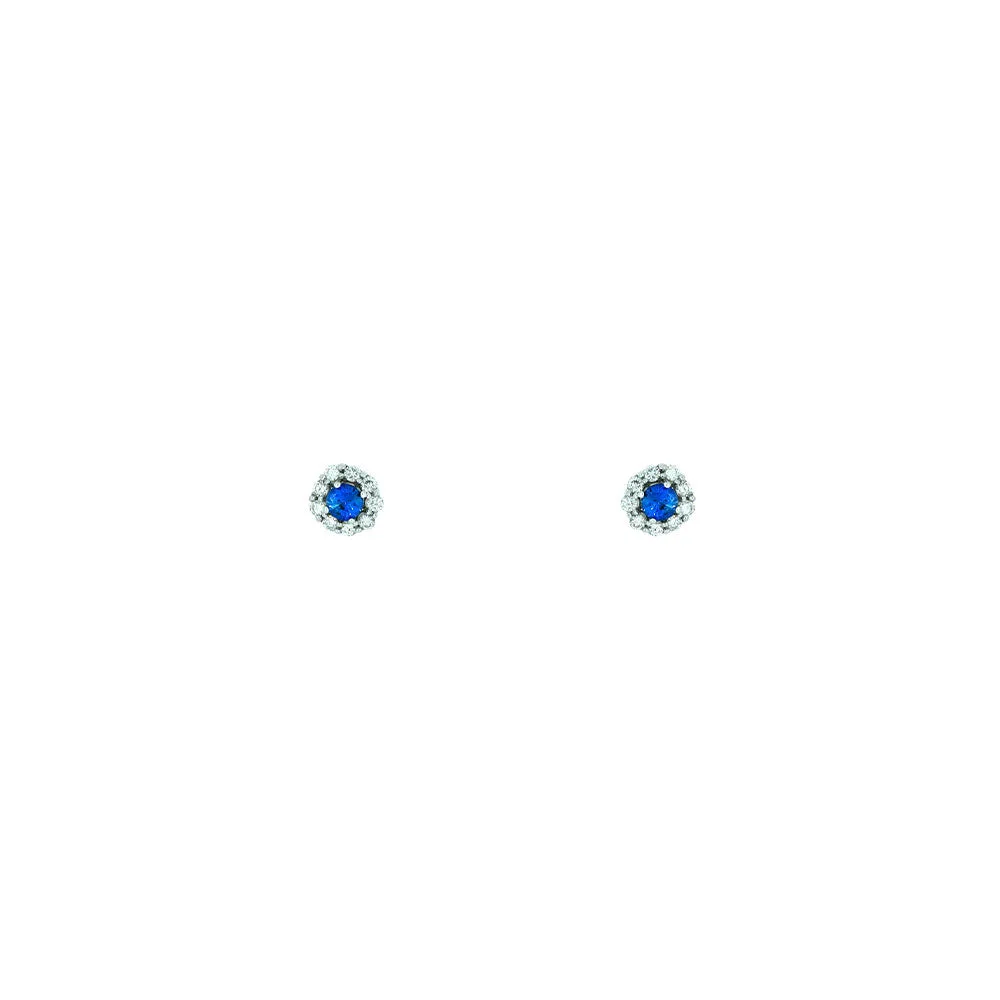 14 Karat White Gold Sapphire Earrings with Diamond Halo