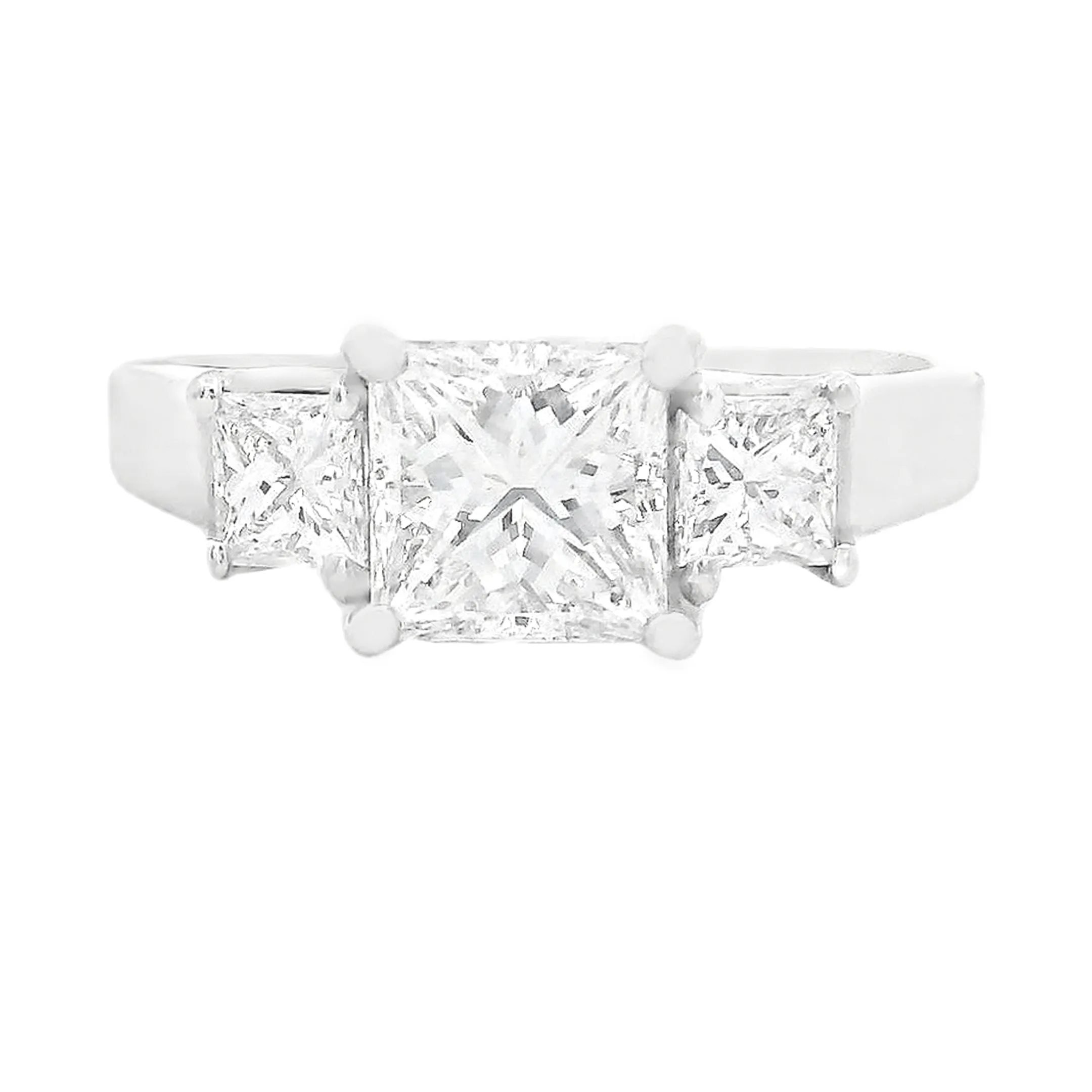 1.40ct Three Stone Princess Cut 18k White Gold Diamond Engagement Ring