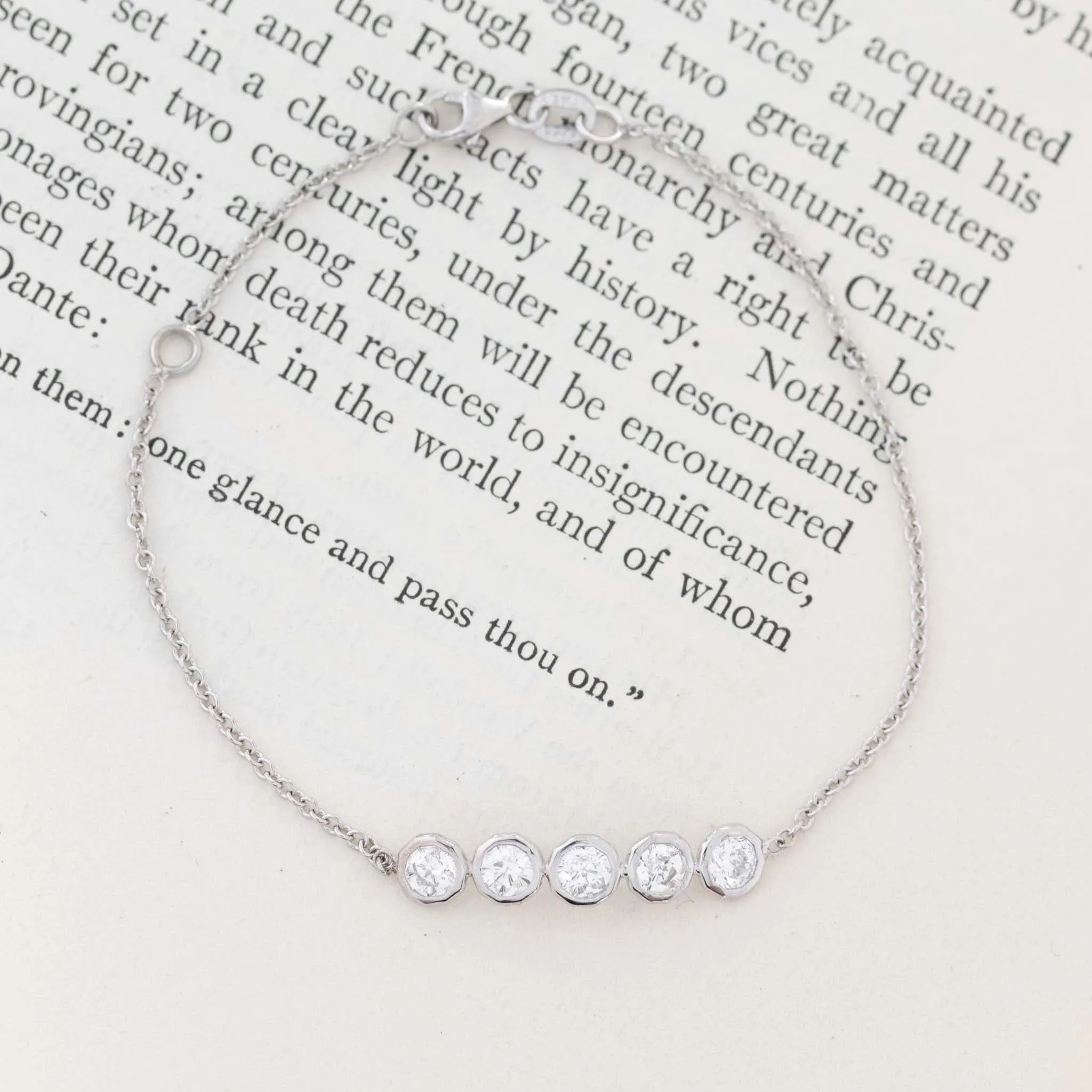 1.43ctw Hexagonal Brilliant Cut Diamond Bezel 5-Stone Bracelet, White Gold