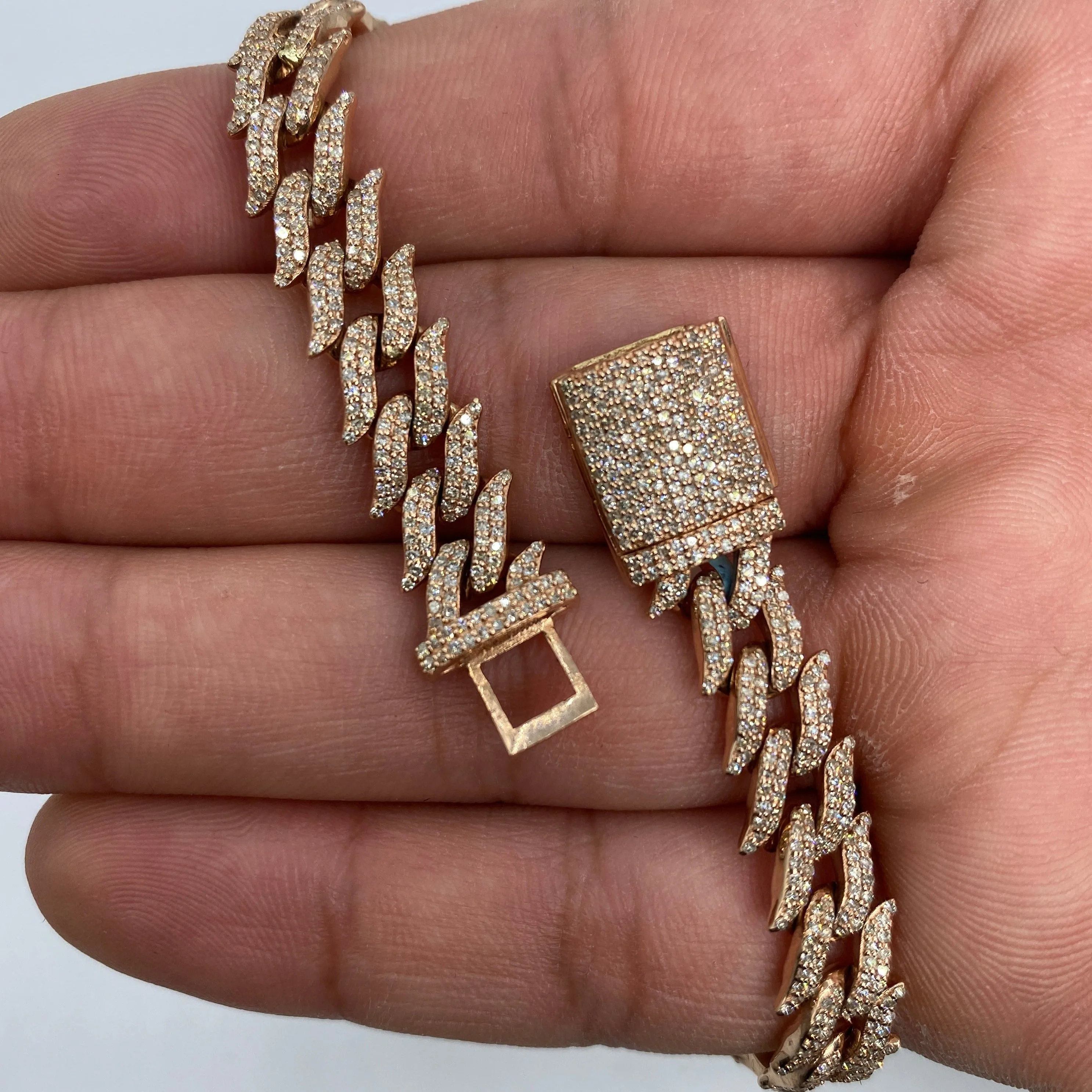 14K 10MM Thorn Cuban Link Diamond Bracelet 8"