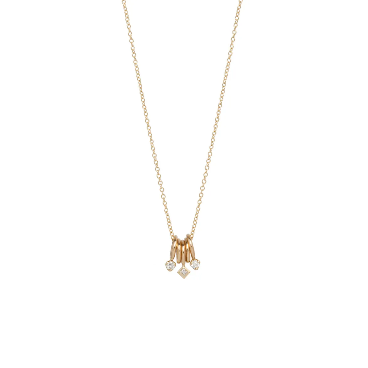 14k 5 Tiny Rings Necklace with Mixed Diamonds - SALE
