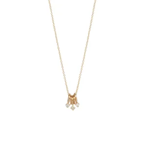 14k 5 Tiny Rings Necklace with Mixed Diamonds - SALE