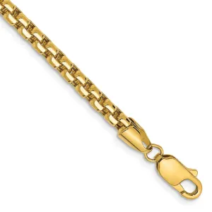 14K 7 inch 3.6mm Semi-Solid Round Box with Lobster Clasp Bracelet
