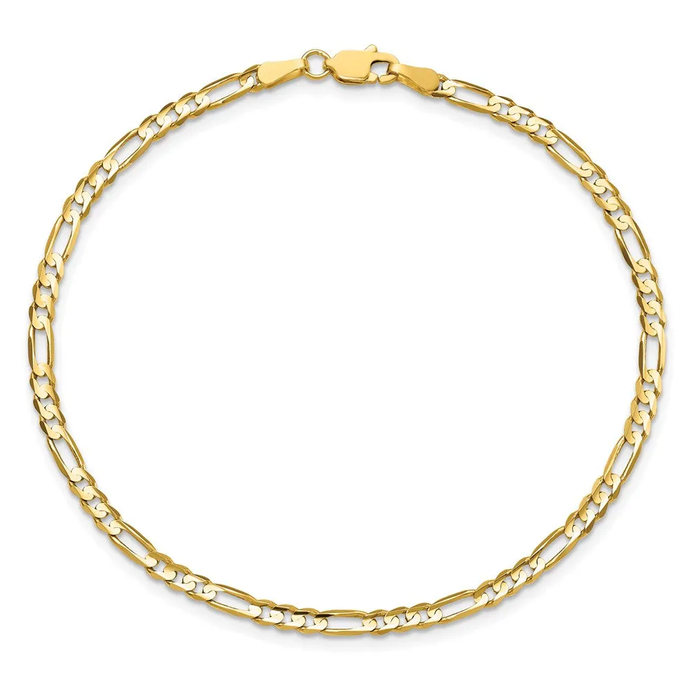 14K 7 inch 3mm Concave Open Figaro with Lobster Clasp Bracelet