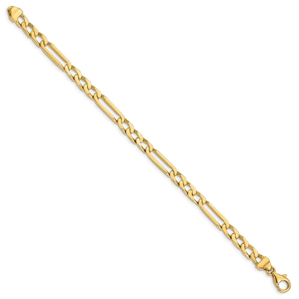 14K 7 inch 5mm Hand Polished Figaro Link with Fancy Lobster Clasp Bracelet