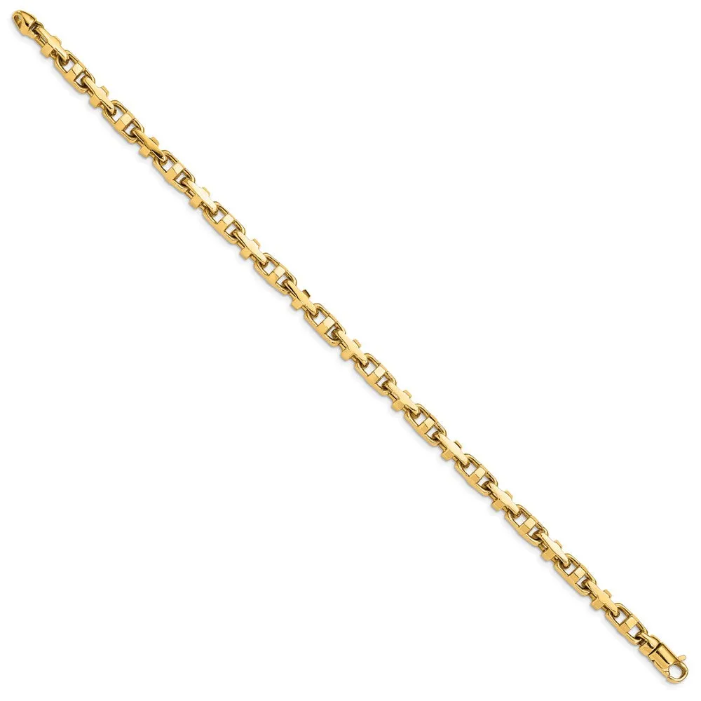 14K 8.75 inch 5mm Hand Polished Fancy Link with Lobster Clasp Bracelet