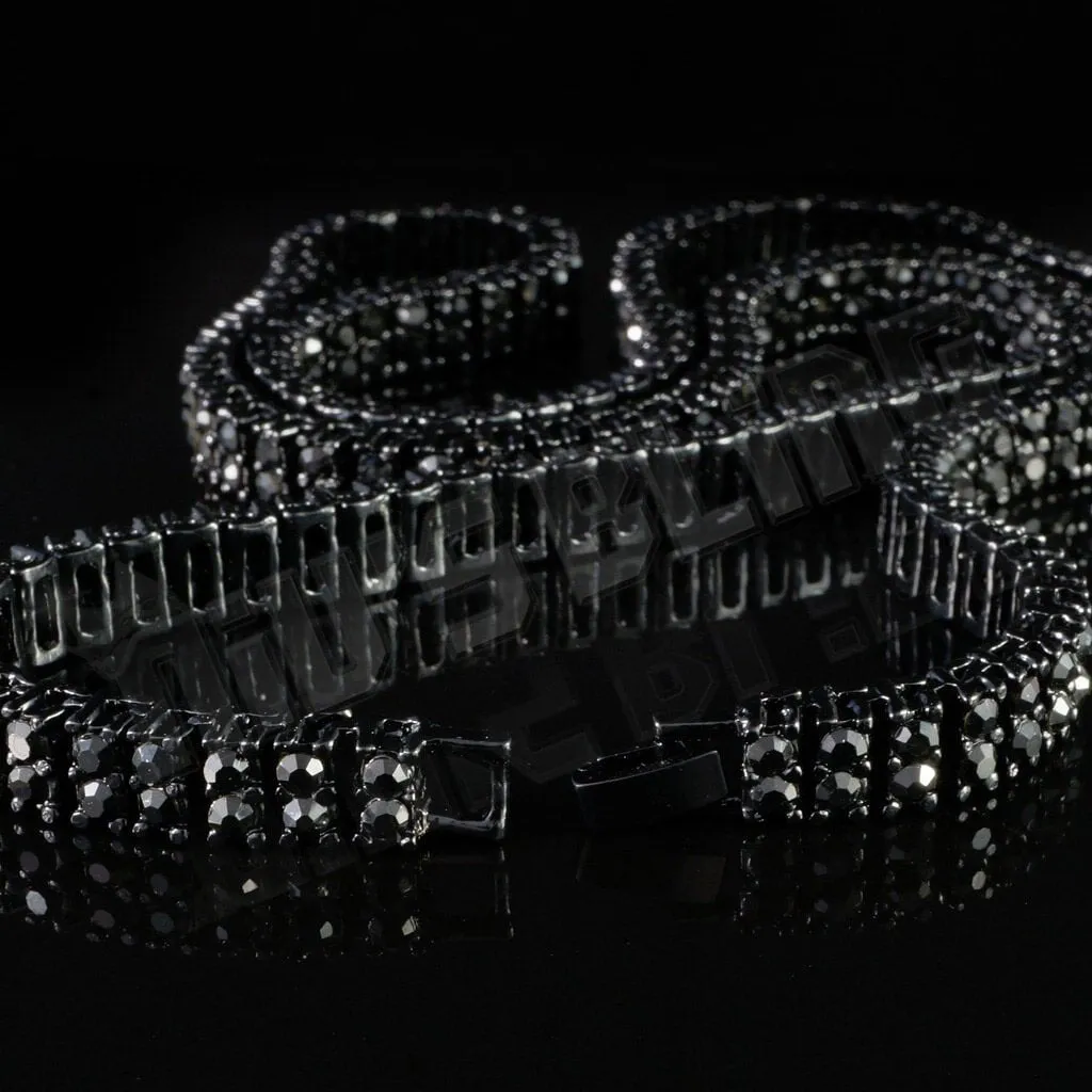 14k Black Gold Iced 2 Row Chain