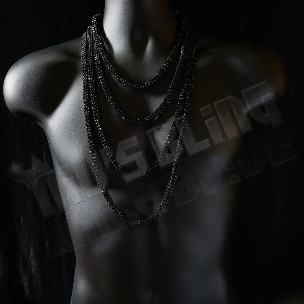 14k Black Gold Iced 2 Row Chain
