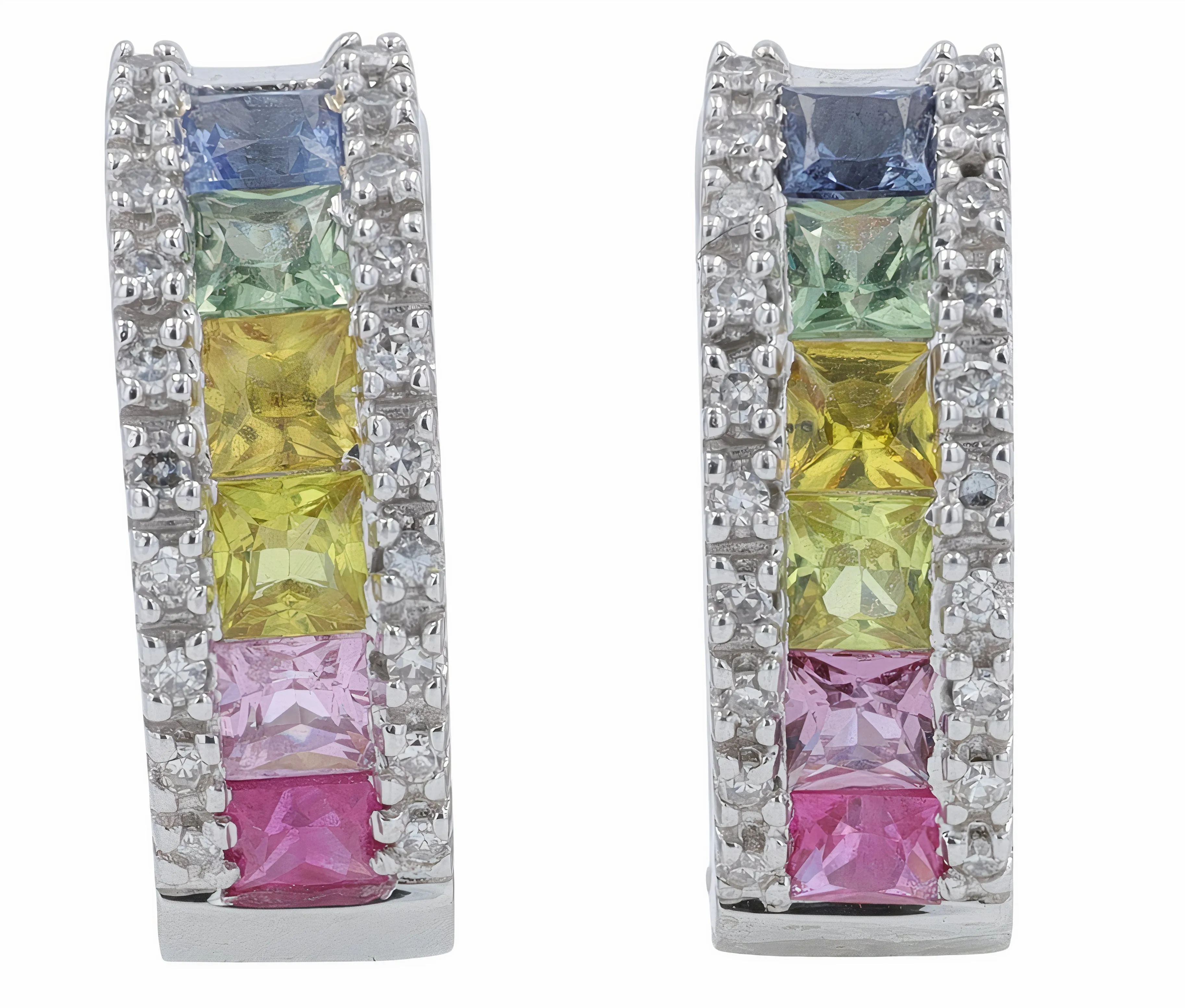 14K EFFY WG Multicolor Sapphire Hoops