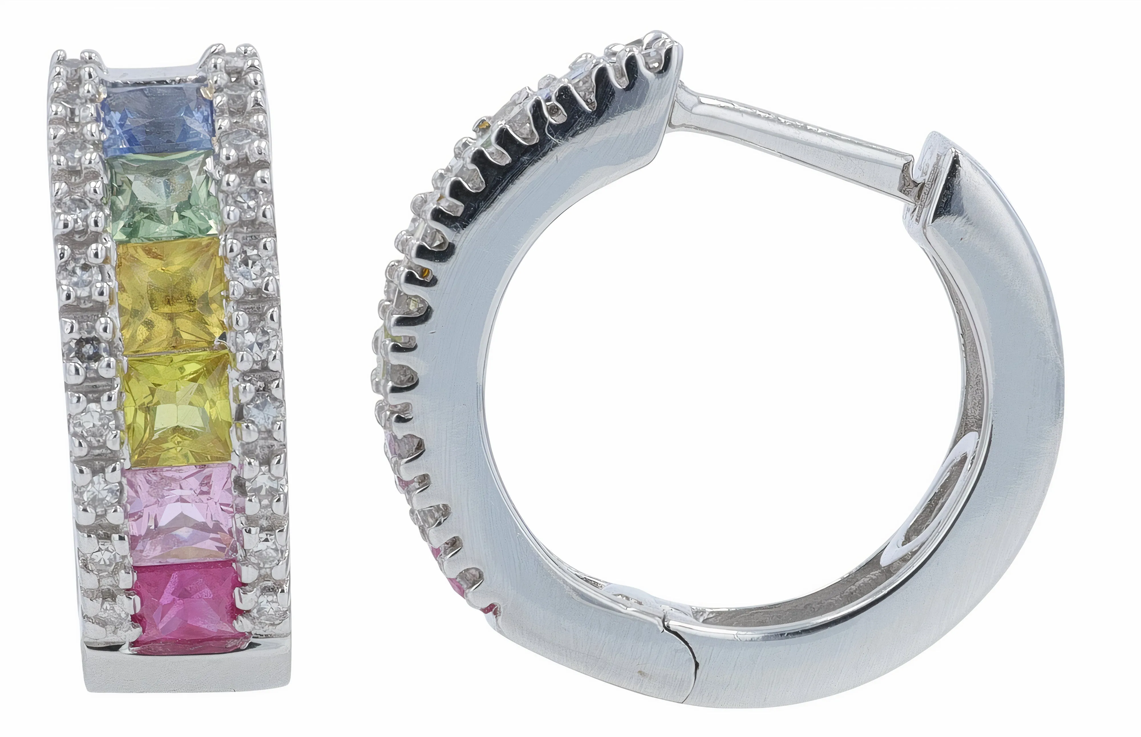 14K EFFY WG Multicolor Sapphire Hoops