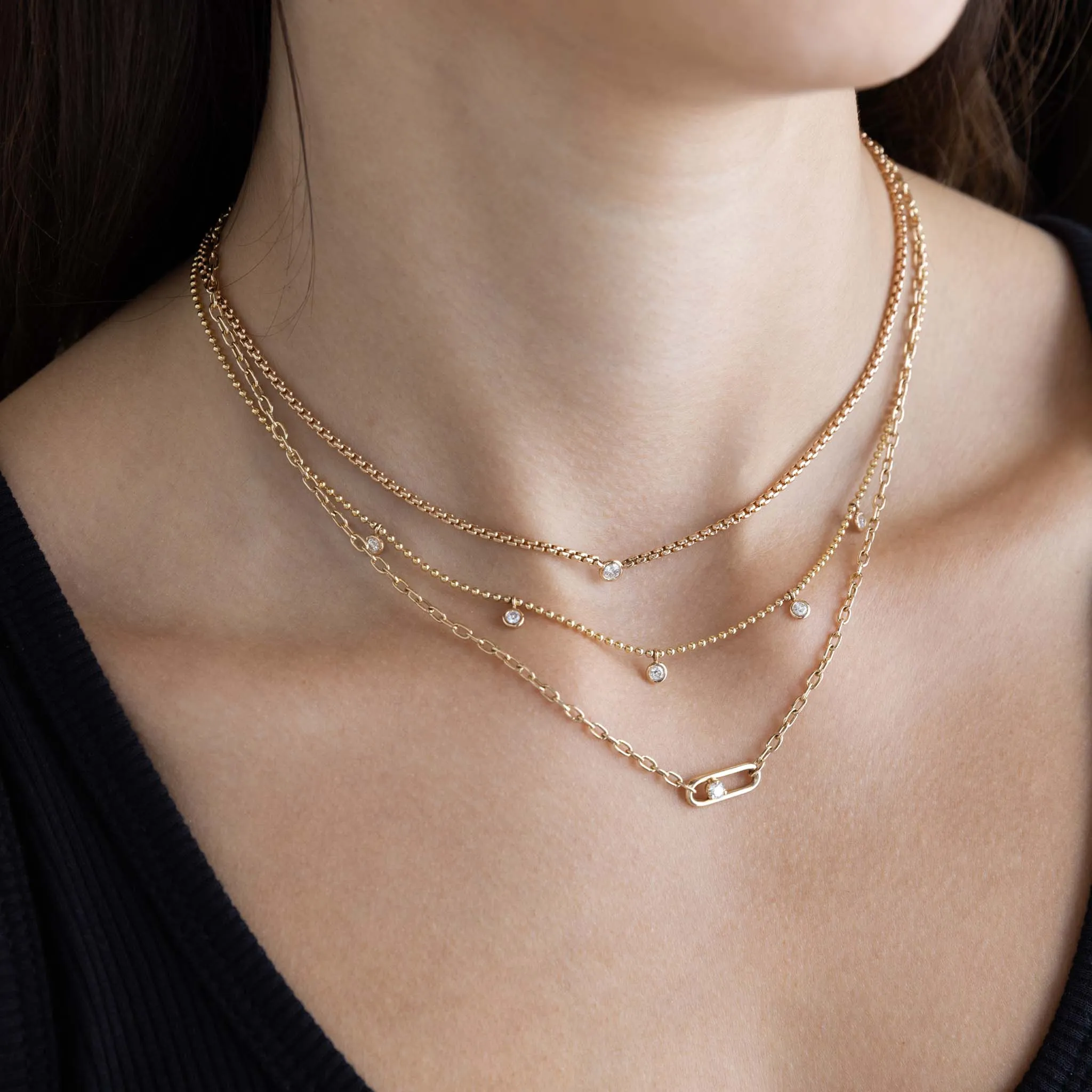 14k Floating Diamond Small Box Chain Necklace