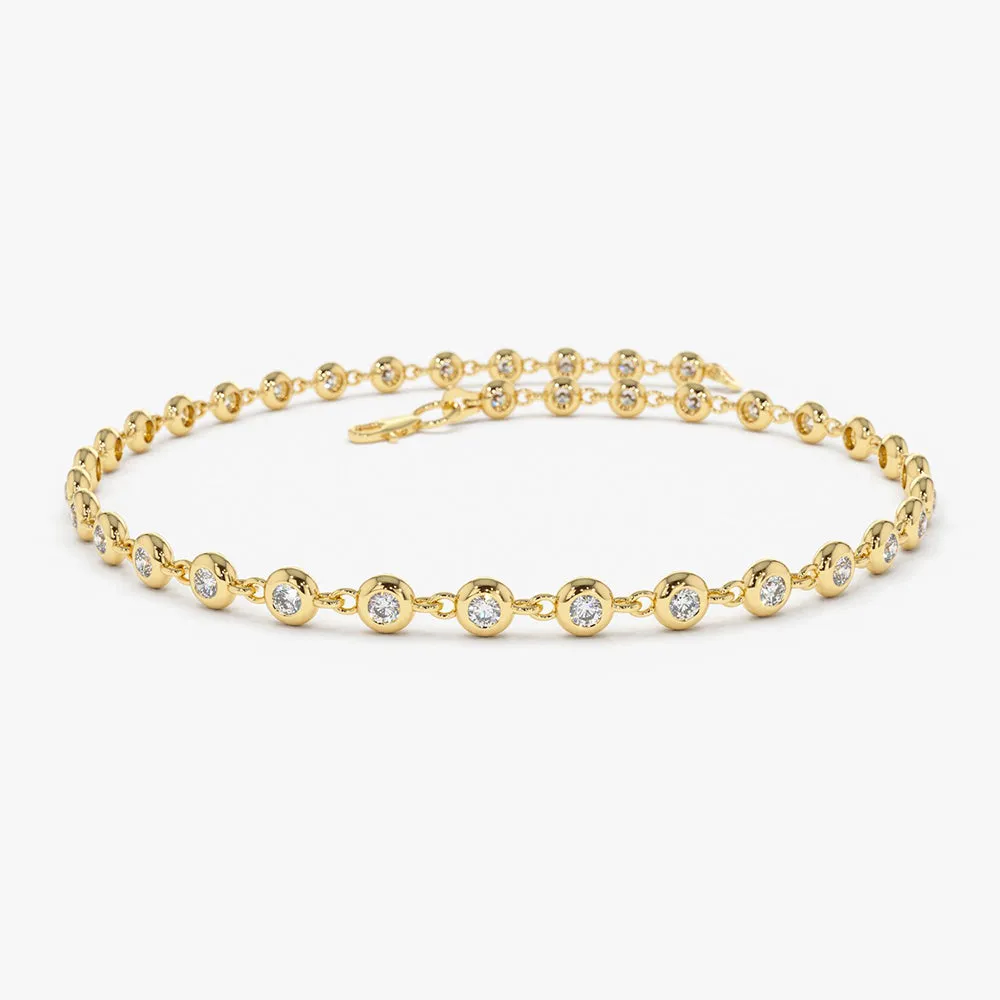 14K Gold Bezel Setting Diamond Tennis Bracelet