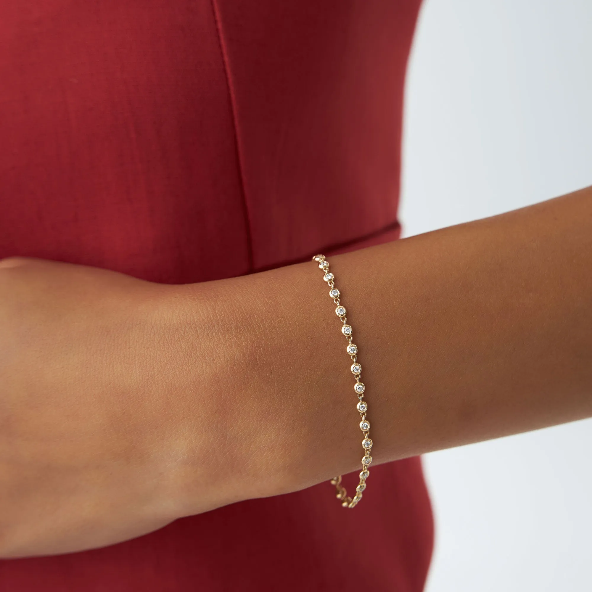 14K Gold Bezel Setting Diamond Tennis Bracelet