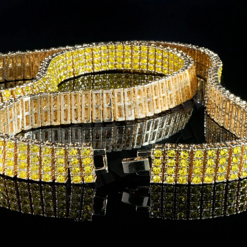 14k Gold Canary 4 Row Iced Chain
