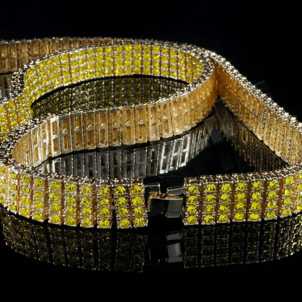 14k Gold Canary 4 Row Iced Chain