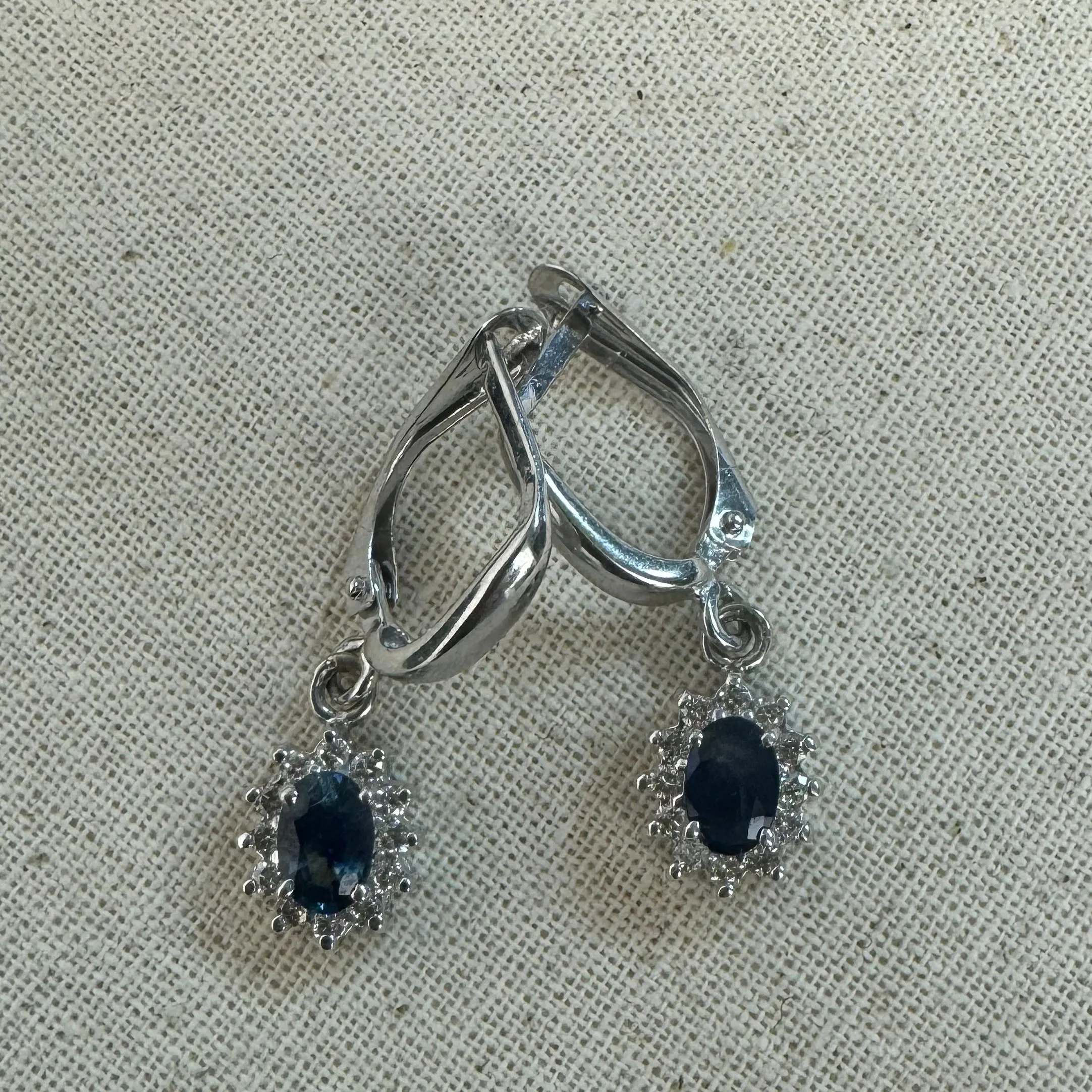 14K gold drop earrings set with Sapphire & Diamonds