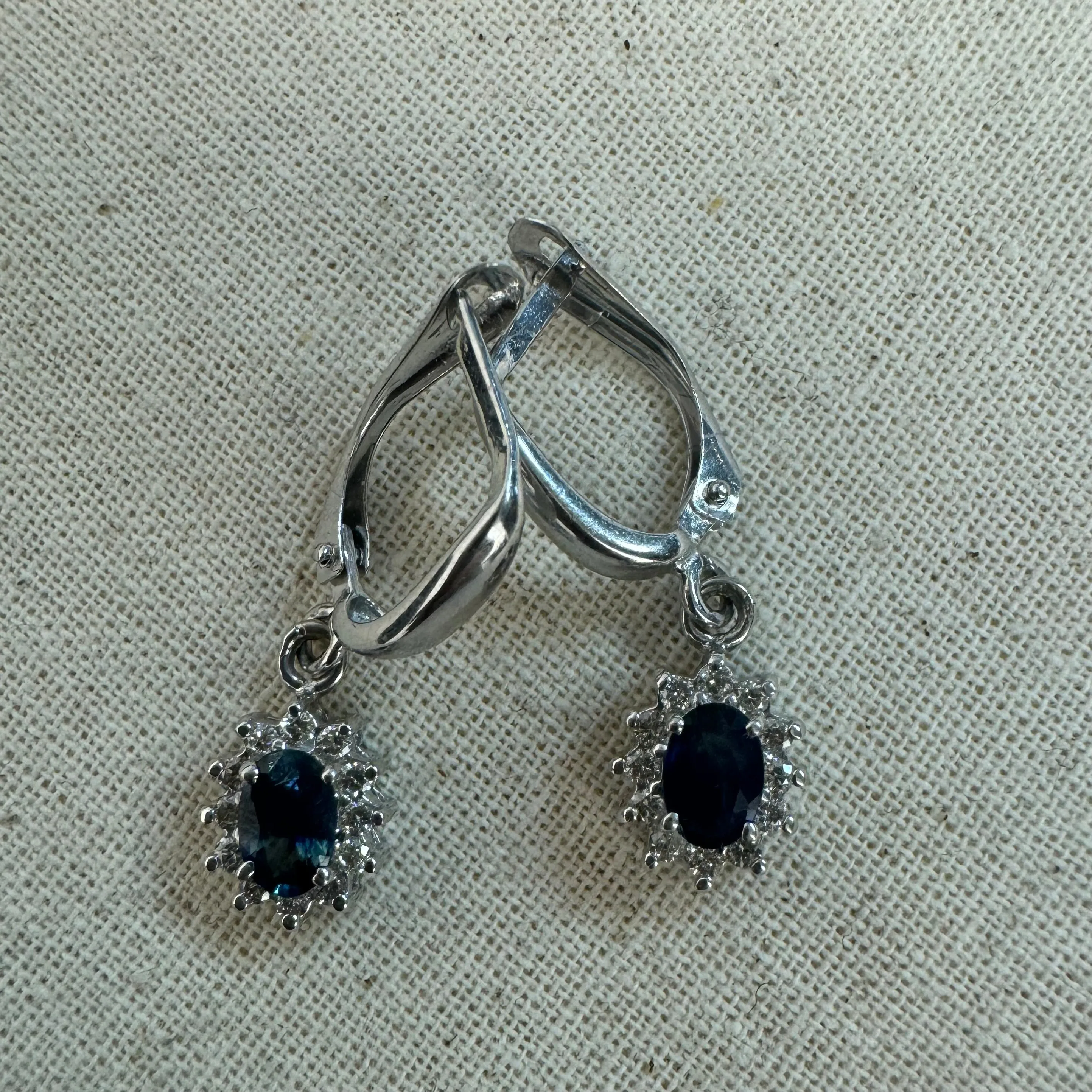 14K gold drop earrings set with Sapphire & Diamonds