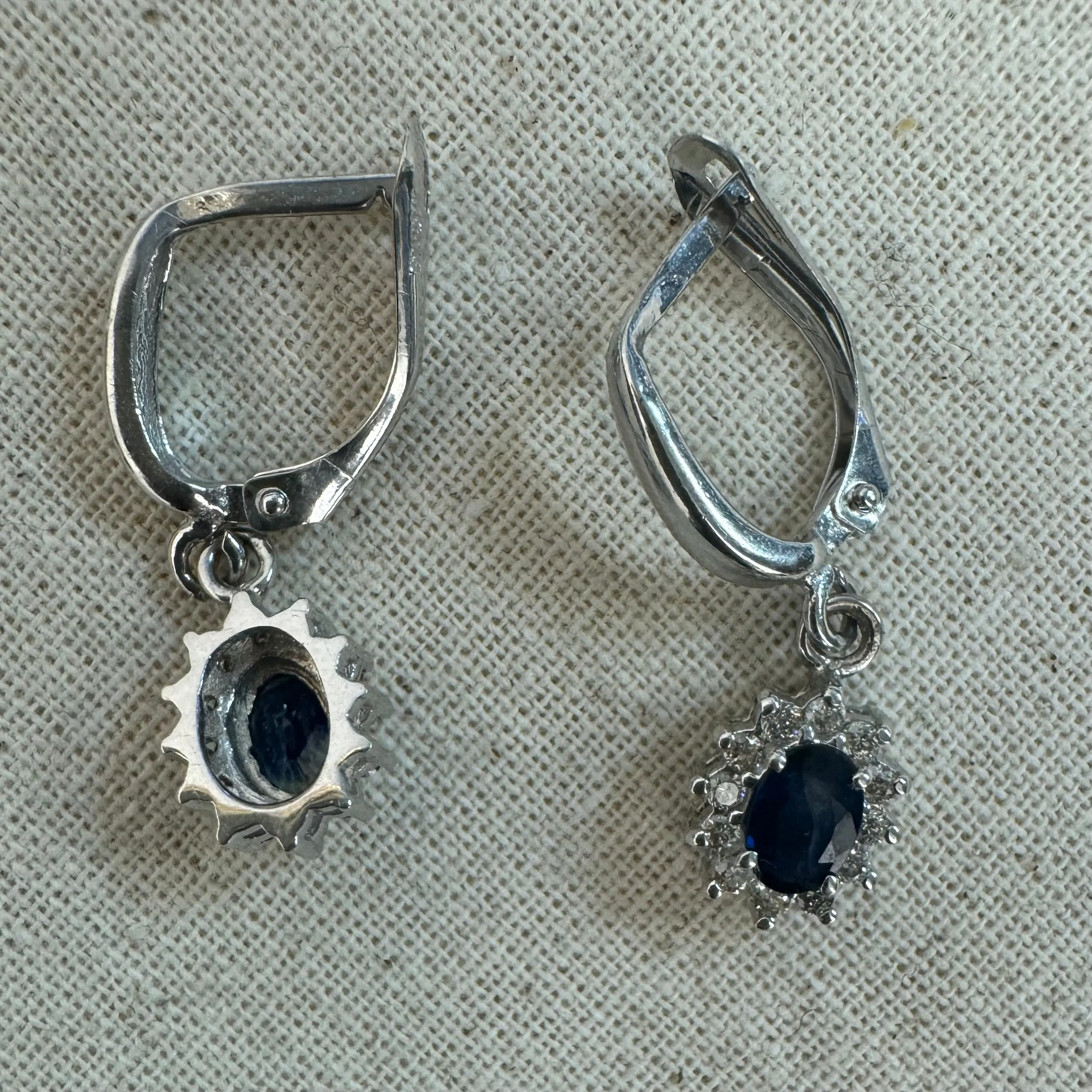 14K gold drop earrings set with Sapphire & Diamonds