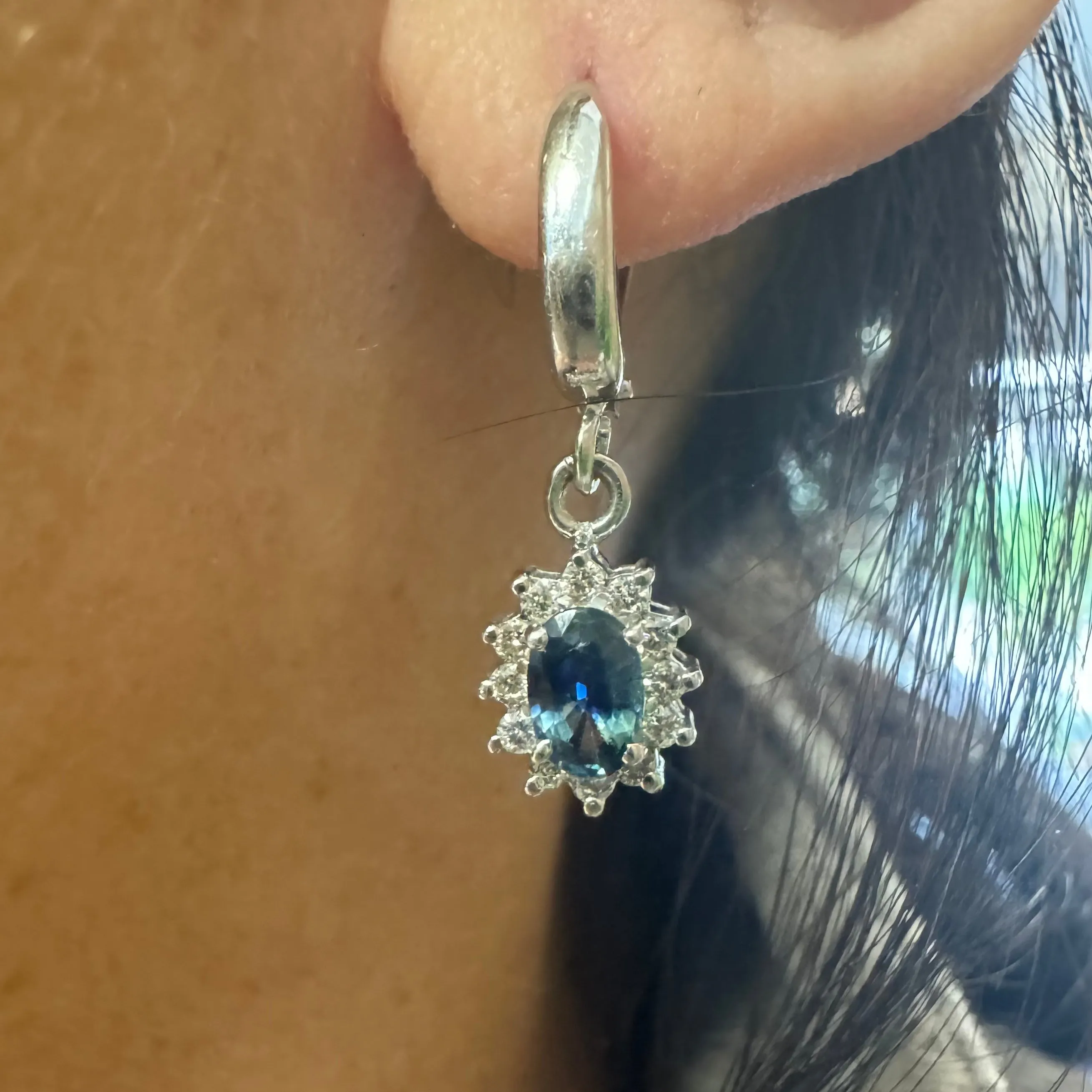 14K gold drop earrings set with Sapphire & Diamonds