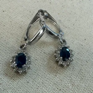 14K gold drop earrings set with Sapphire & Diamonds